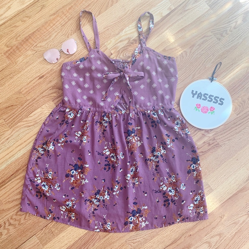 Purple dress- tie and stomach cutout